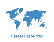 career resources text with blue world map